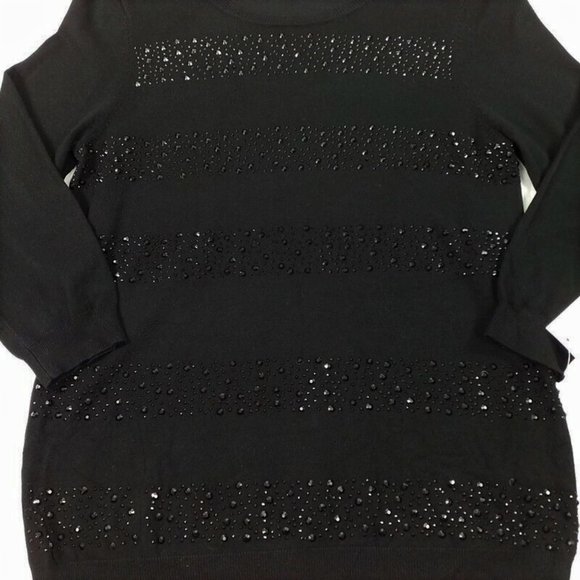 Charter Club Black Sparkling Stripes Embellished 3/4 Sleeve Sweater Womens LP - Picture 10 of 10